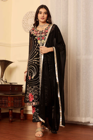 Black Color Georgette Fabric Adorming Function Wear Salwar Suit