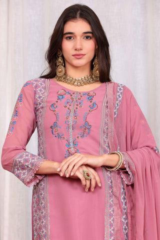 Georgette Fabric Function Wear Beatific Palazzo Suit In Pink Color