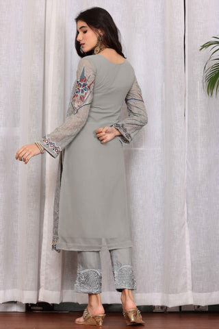 Grey Color Georgette Fabric Function Wear Classic Salwar Suit