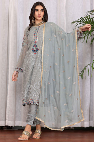 Grey Color Georgette Fabric Function Wear Classic Salwar Suit