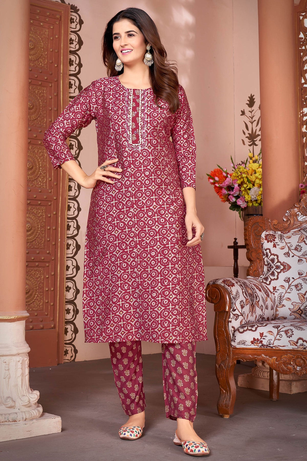 Komal Vora Maroon Color Enthralling Kurti With Bottom In Art Silk Fabric