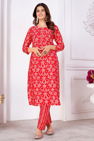 Komal Vora Appealing Red Color Art Silk Readymade Kurti With Bottom