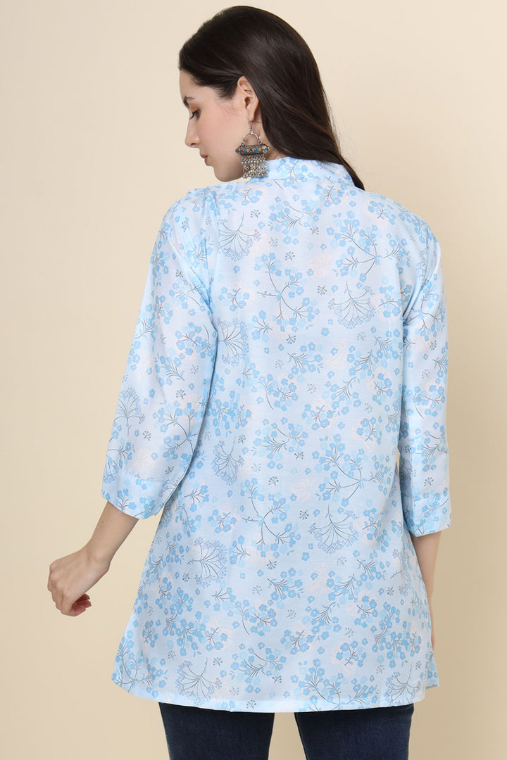 Readymade Light Cyan Color Beatific Look Short Cotton Kurti | Buy Online India