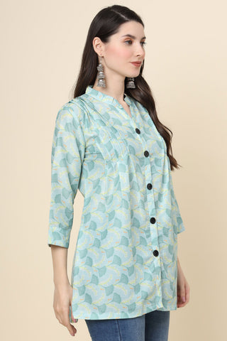 Readymade Captivating Sea Green Color Short Cotton Kurti