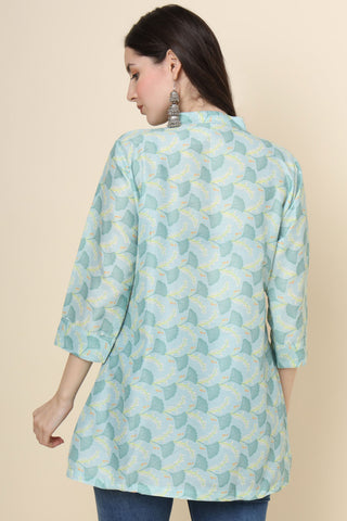 Readymade Captivating Sea Green Color Short Cotton Kurti