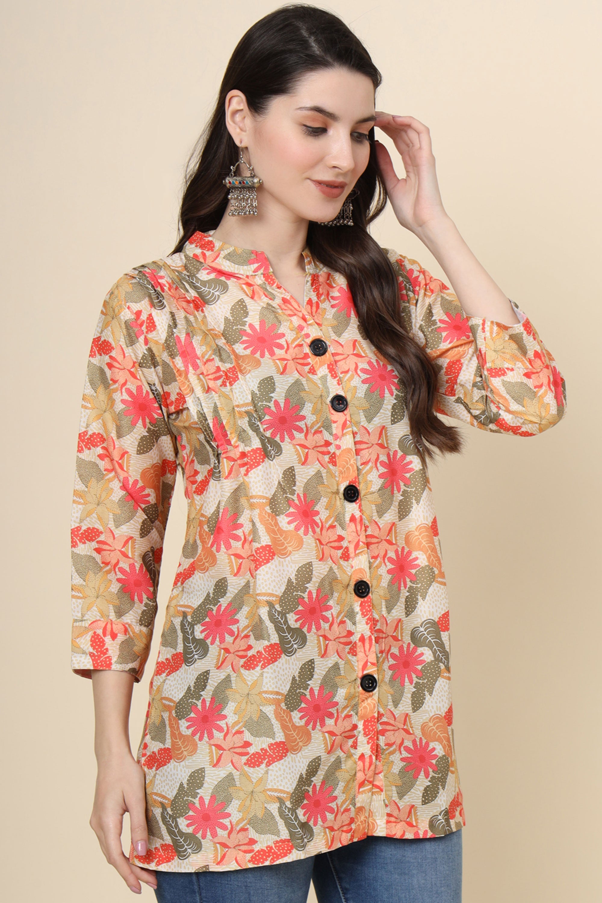 Cream Color Readymade Glamorous Look Short Cotton Kurti