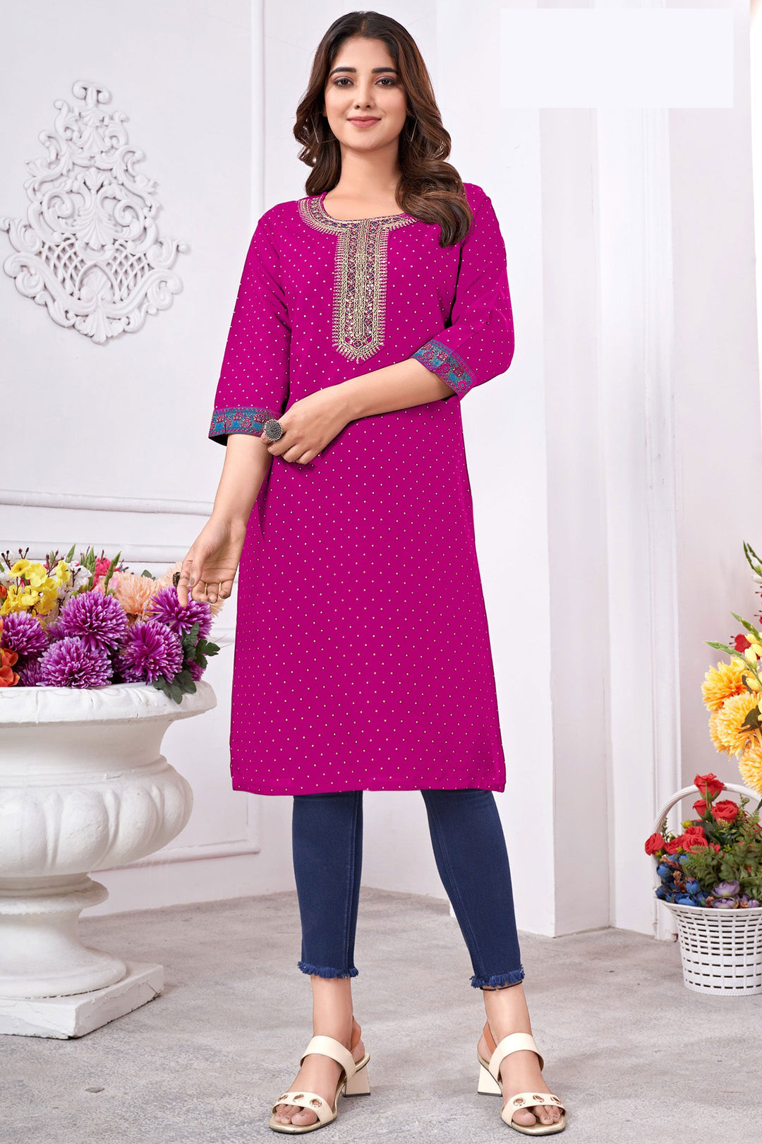 Ingenious Rayon Fabric Pink Color Readymade Casual Kurti