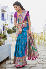 Load image into Gallery viewer, Contemporary Blue Color Paithani Silk Saree With Meenakari Work
