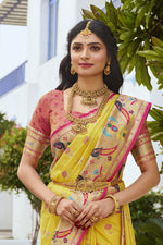 Load image into Gallery viewer, Vibrant Yellow Color Paithani Silk Meenakari Work Saree For Function
