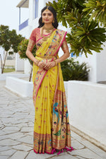 Load image into Gallery viewer, Vibrant Yellow Color Paithani Silk Meenakari Work Saree For Function
