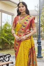 Load image into Gallery viewer, Ingenious Meenakari Work Yellow Color Paithani Silk Saree
