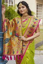 Load image into Gallery viewer, Fashionable Green Color Meenakari Work Paithani Silk Saree
