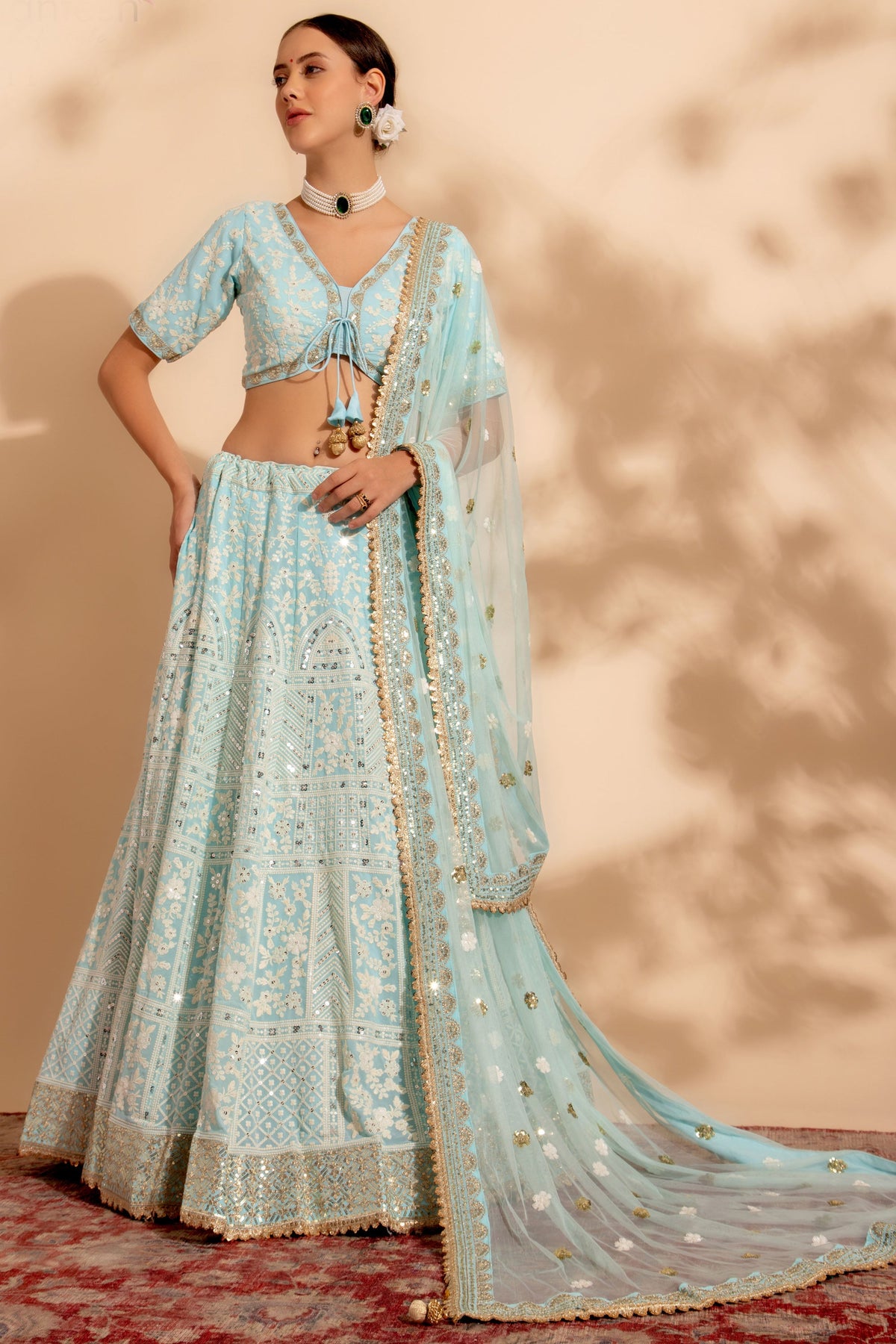 Blue Color Sequins Work On Georgette Fabric Beatific Lehenga