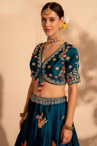 Embellished Sequins Work On Teal Color Organza Fabric Lehenga