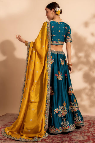 Embellished Sequins Work On Teal Color Organza Fabric Lehenga