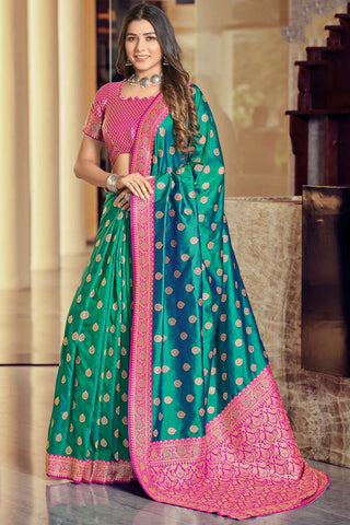 Silk Fabric Green Color Pleasance Saree With Weaving Work