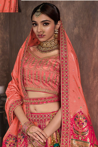 Radiant Embroidered Work On Multi Color Silk Bridal Lehenga