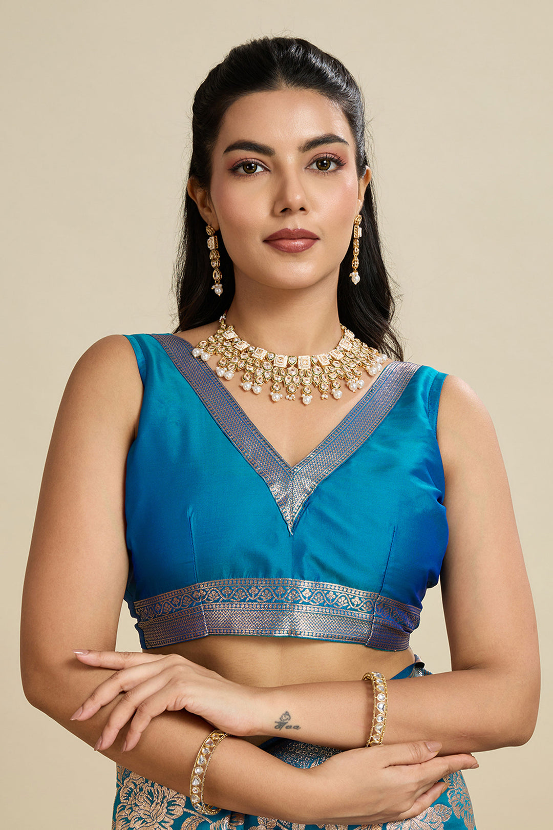 Trendy Banarasi Silk Fabric Cyan Color Saree With Weaving Work | Buy Online India
