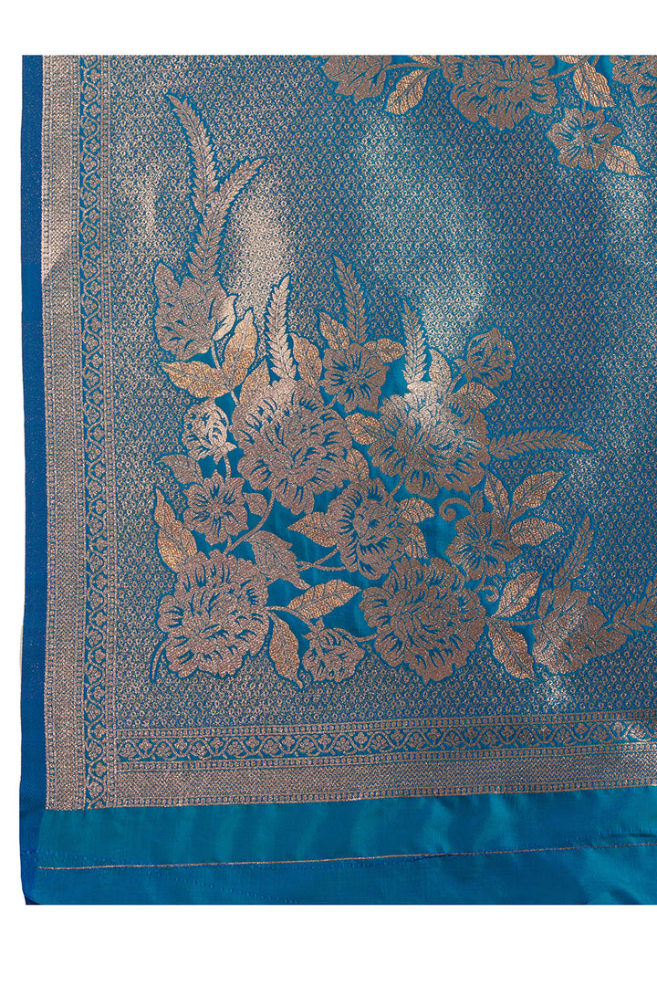 Trendy Banarasi Silk Fabric Cyan Color Saree With Weaving Work | Buy Online India