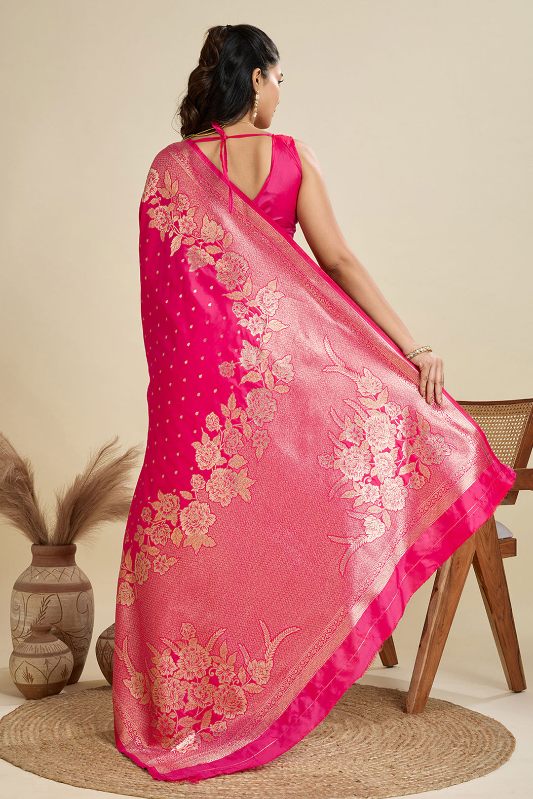 Exclusive Weaving Work On Pink Color Saree In Banarasi Silk Fabric | Buy Online India