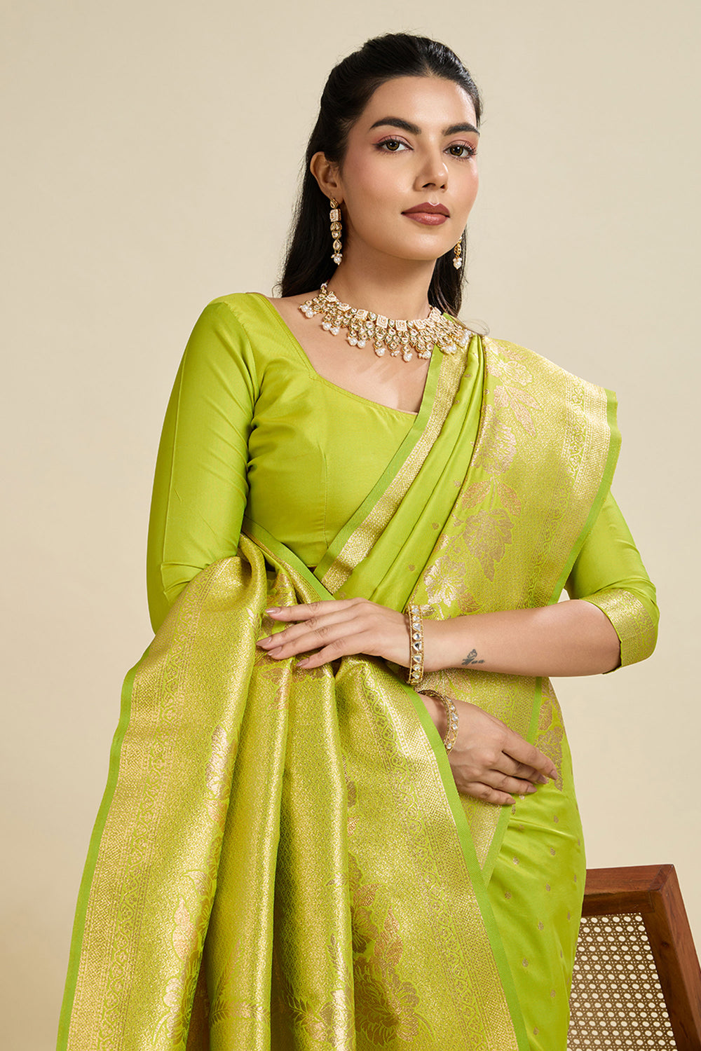 Green Color Exquisite Weaving Work Banarasi Silk Fabric Saree | Buy Online India