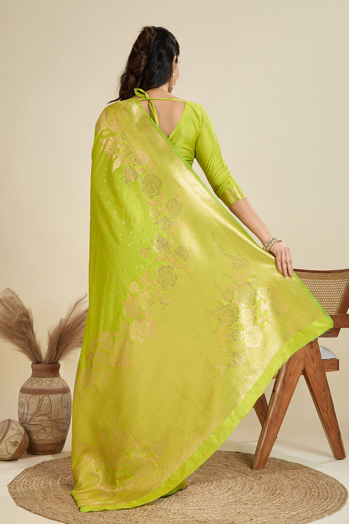 Green Color Exquisite Weaving Work Banarasi Silk Fabric Saree | Buy Online India