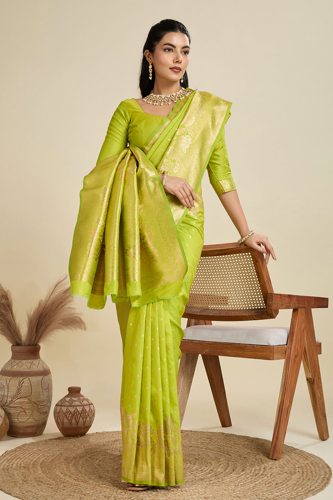Green Color Exquisite Weaving Work Banarasi Silk Fabric Saree | Buy Online India