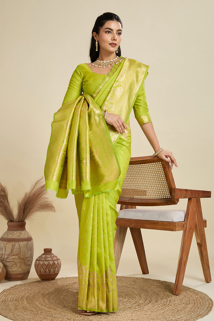 Green Color Exquisite Weaving Work Banarasi Silk Fabric Saree | Buy Online India