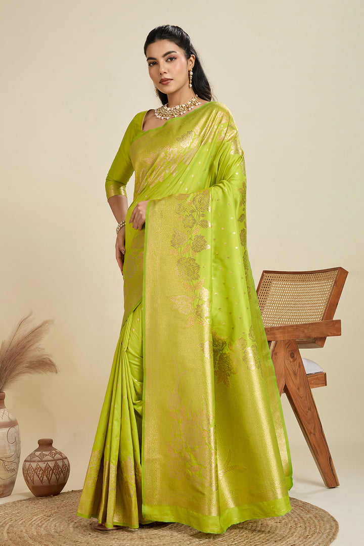 Green Color Exquisite Weaving Work Banarasi Silk Fabric Saree | Buy Online India