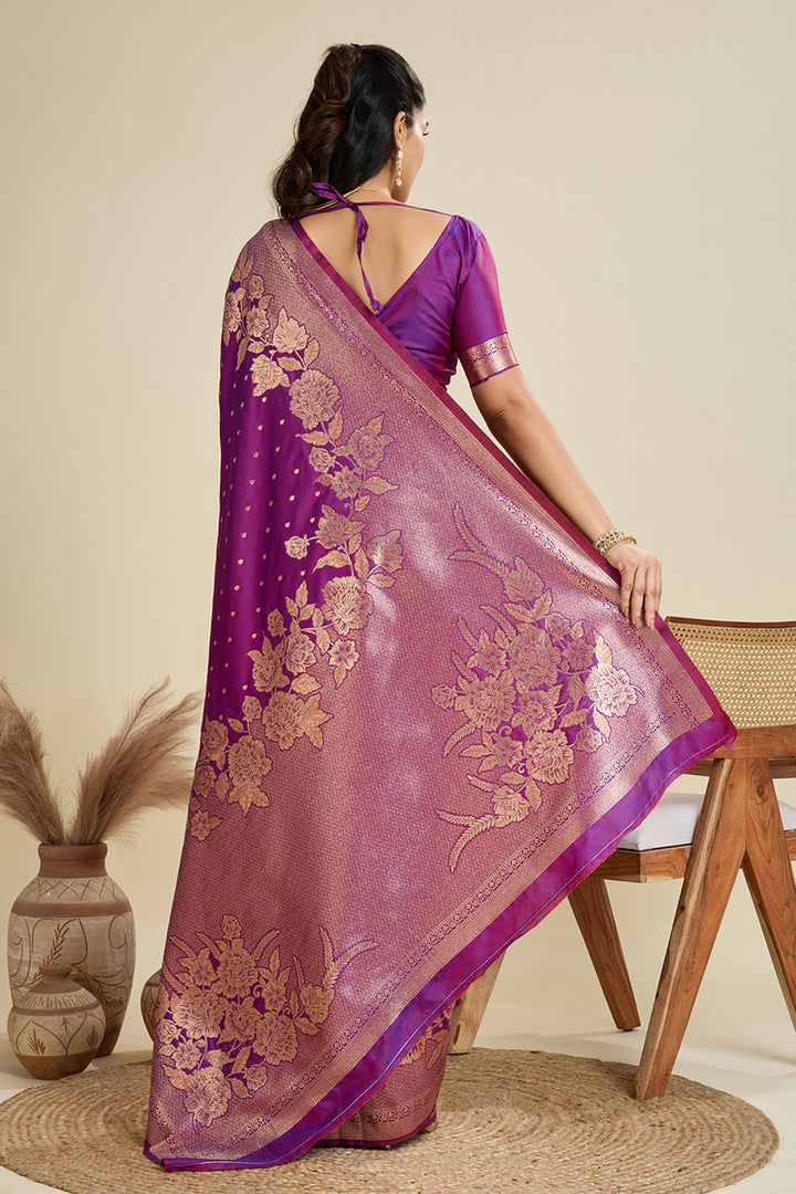 Attractive Banarasi Silk Fabric Purple Color Saree With Weaving Work | Buy Online India