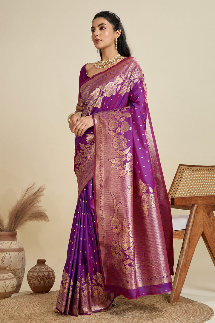 Attractive Banarasi Silk Fabric Purple Color Saree With Weaving Work | Buy Online India