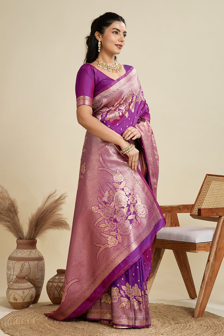 Attractive Banarasi Silk Fabric Purple Color Saree With Weaving Work | Buy Online India