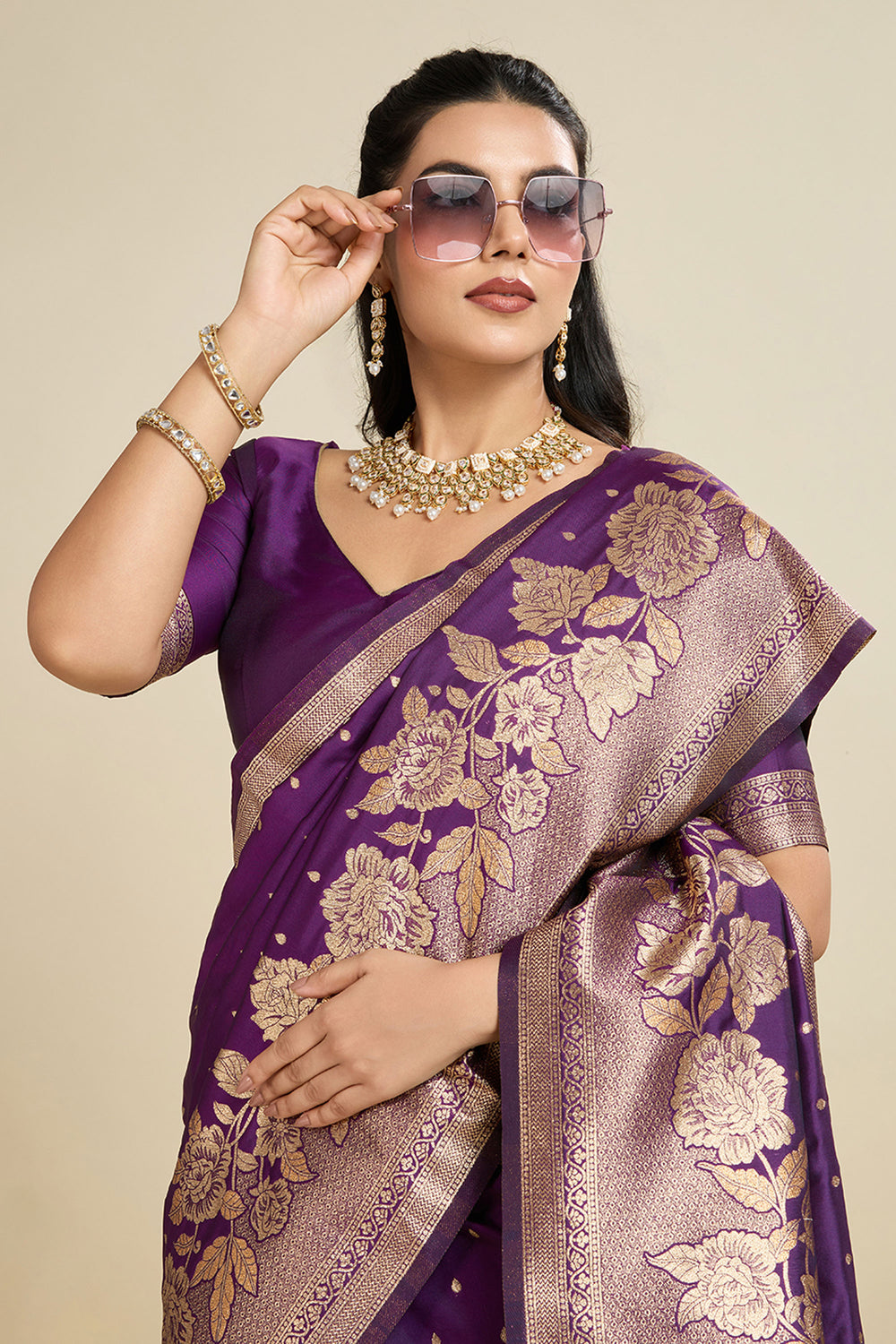 Banarasi Silk Fabric Weaving Work On Wine Color Amazing Saree | Buy Online India