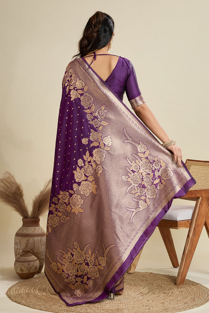 Banarasi Silk Fabric Weaving Work On Wine Color Amazing Saree | Buy Online India