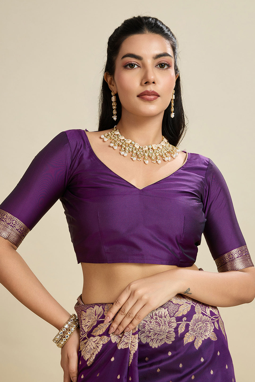 Banarasi Silk Fabric Weaving Work On Wine Color Amazing Saree | Buy Online India