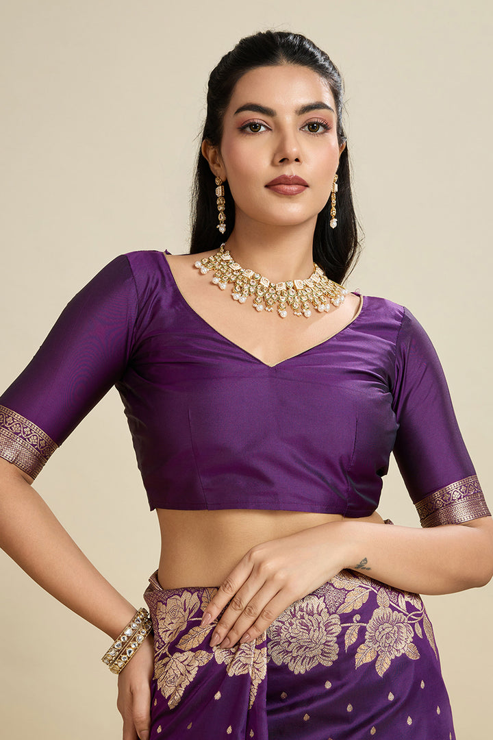 Banarasi Silk Fabric Weaving Work On Wine Color Amazing Saree | Buy Online India