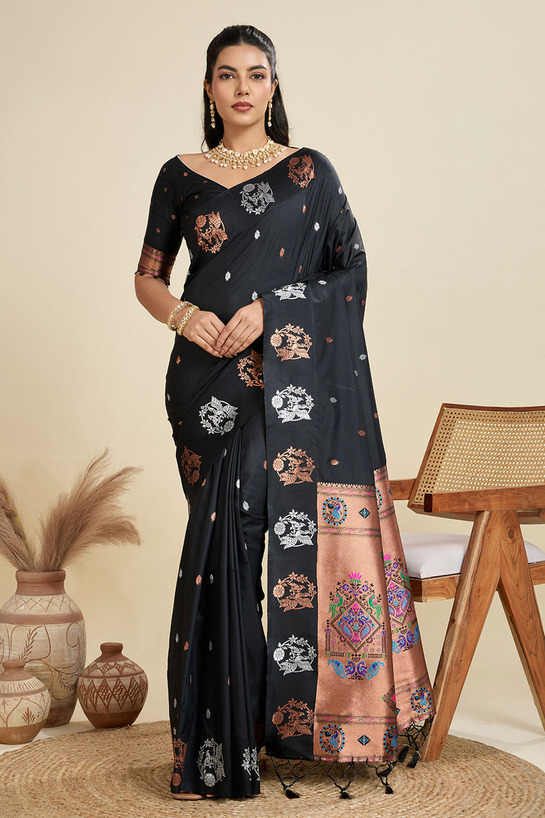 Black Color Banarasi Silk Fabric Incredible Sarees | Buy Online India