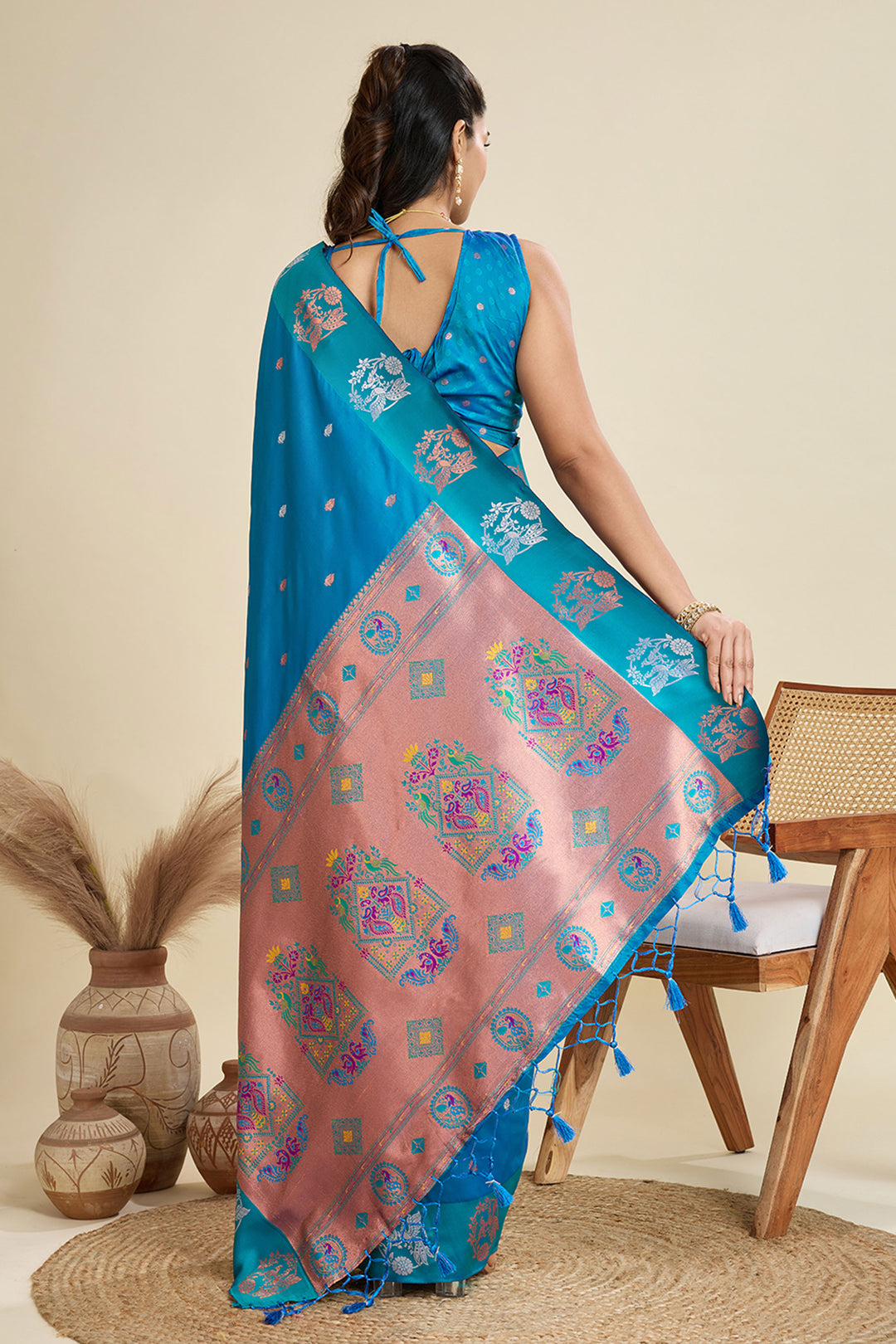 Banarasi Silk Fabric Cyan Color Phenomenal Sarees | Buy Online India