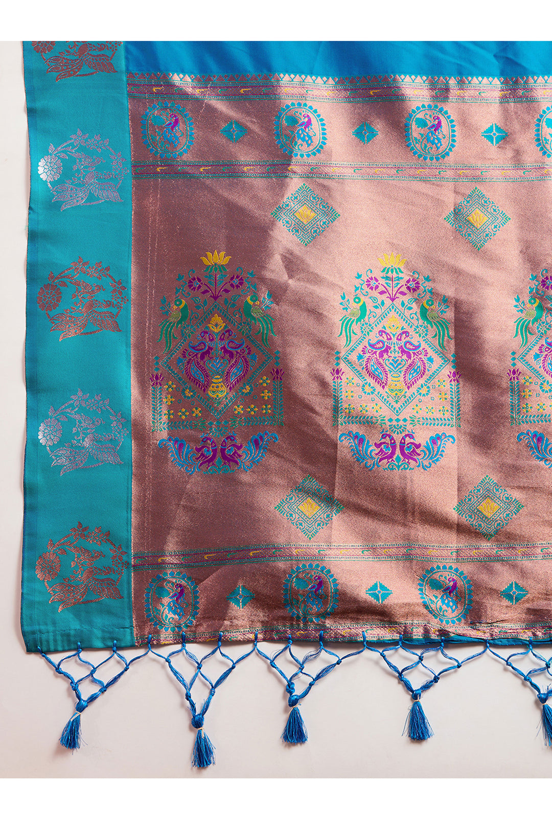 Banarasi Silk Fabric Cyan Color Phenomenal Sarees | Buy Online India