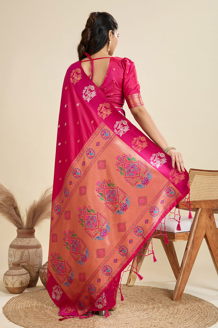 Banarasi Silk Fabric Luxurious Sarees In Magenta Color | Buy Online India