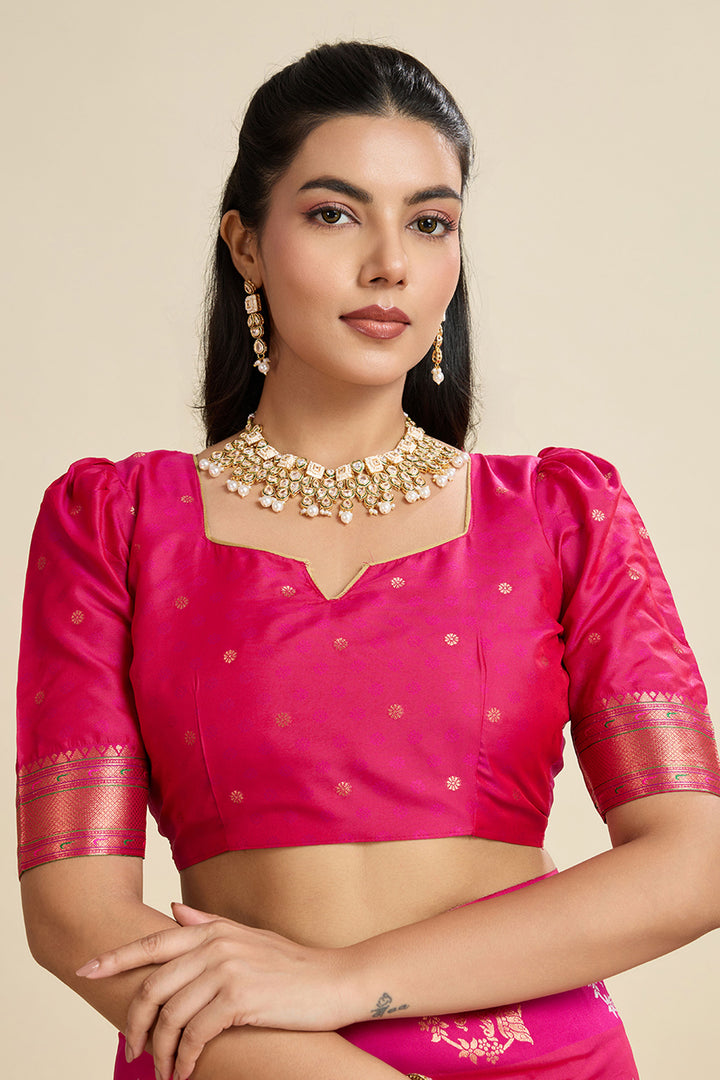 Banarasi Silk Fabric Luxurious Sarees In Magenta Color | Buy Online India