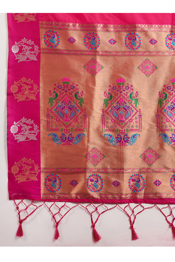 Banarasi Silk Fabric Luxurious Sarees In Magenta Color | Buy Online India