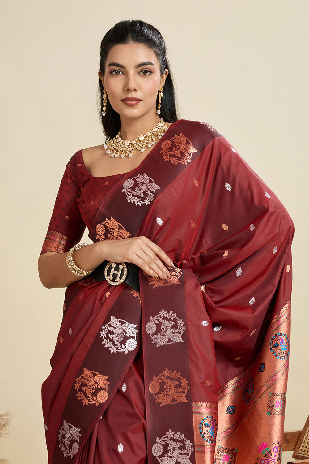 Banarasi Silk Fabric Maroon Color Magnificent Sarees | Buy Online India
