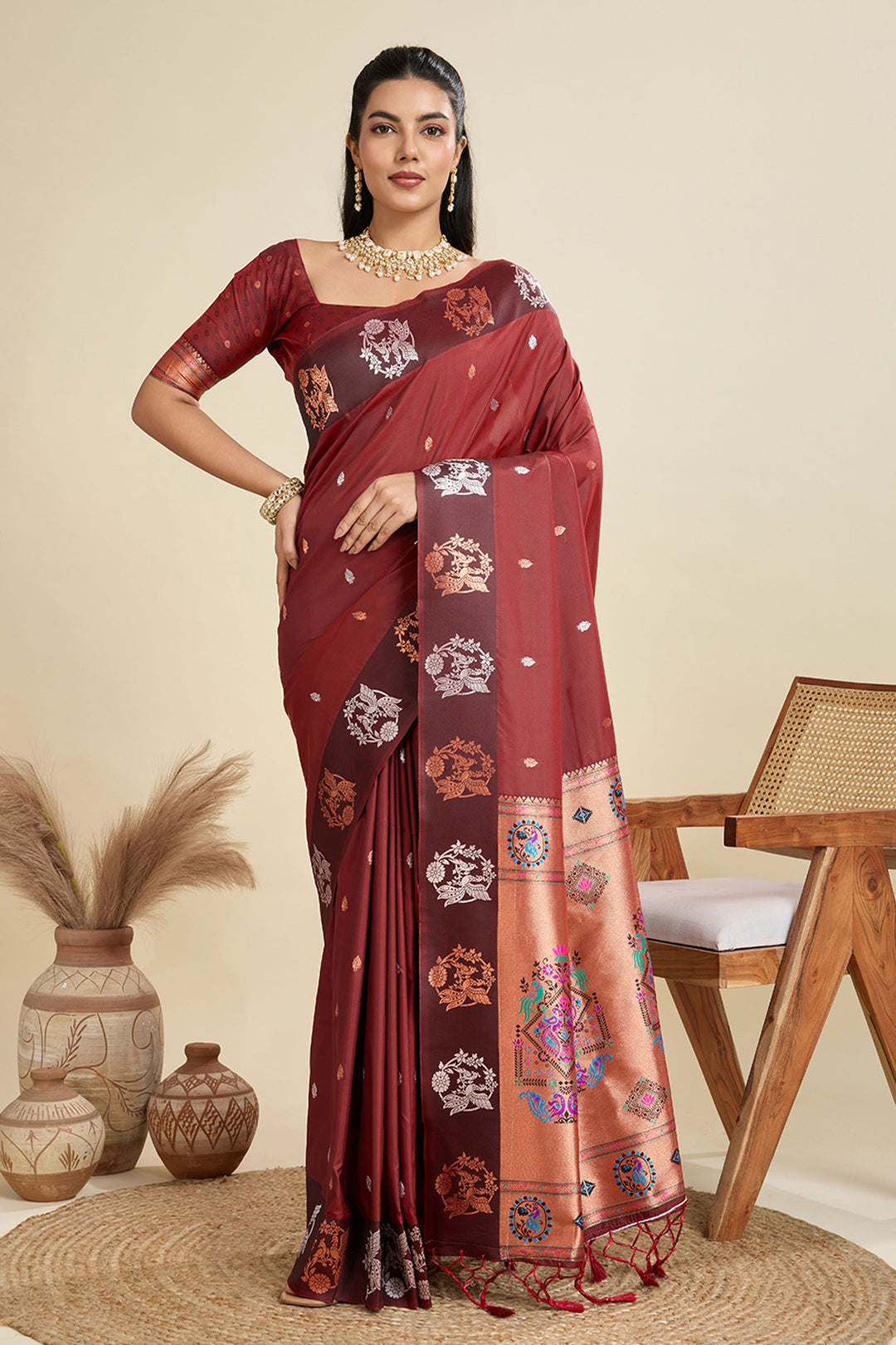 Banarasi Silk Fabric Maroon Color Magnificent Sarees | Buy Online India