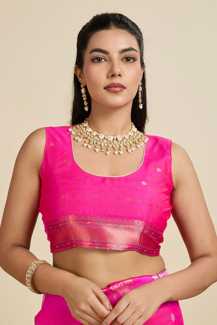Banarasi Silk Fabric Trendy Sarees In Pink Color | Buy Online India