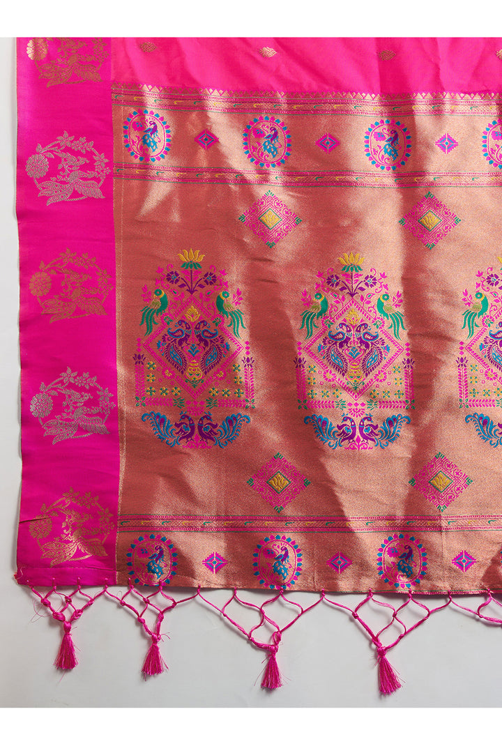 Banarasi Silk Fabric Trendy Sarees In Pink Color | Buy Online India
