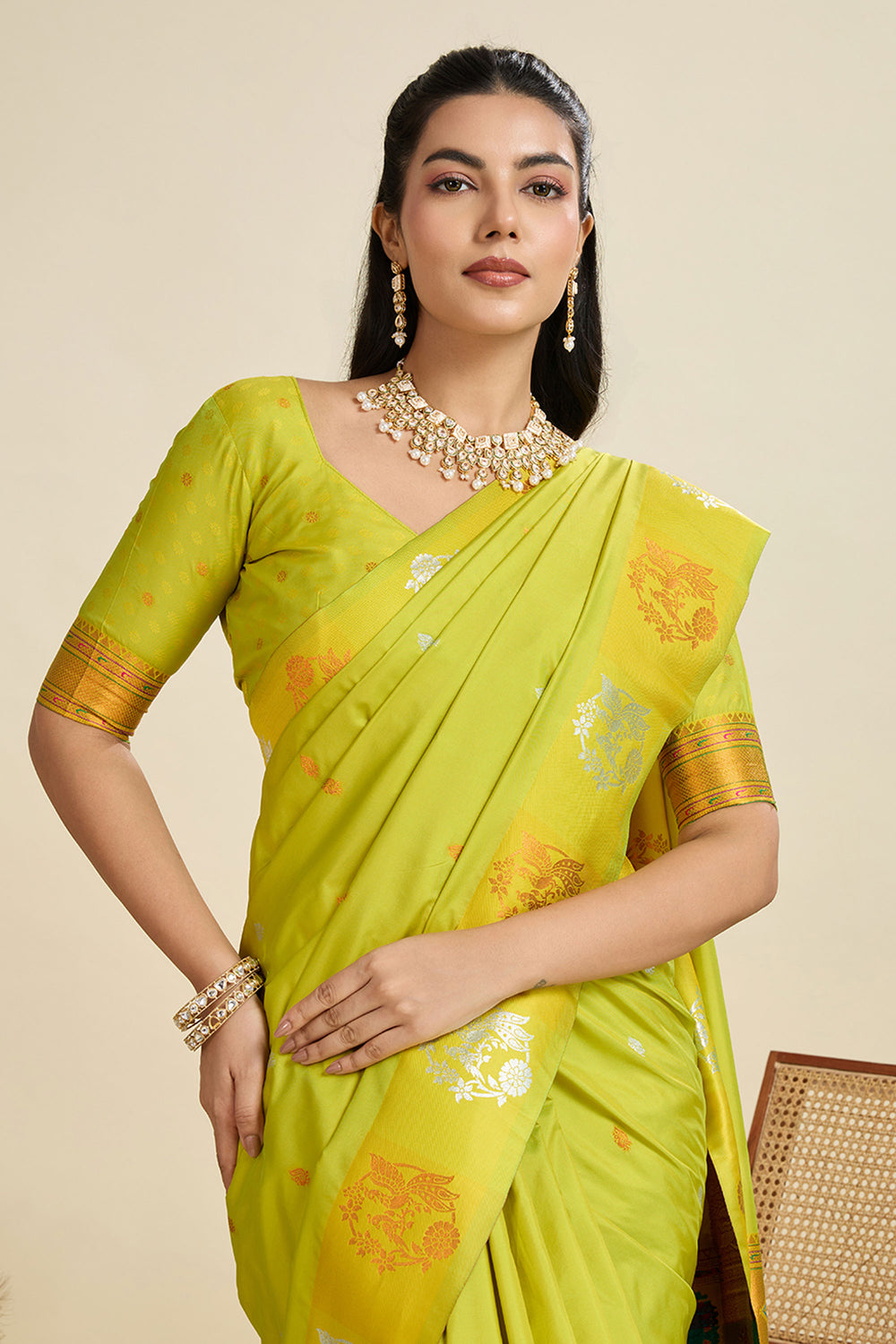 Banarasi Silk Fabric Mesmeric Sarees In Green Color | Buy Online India