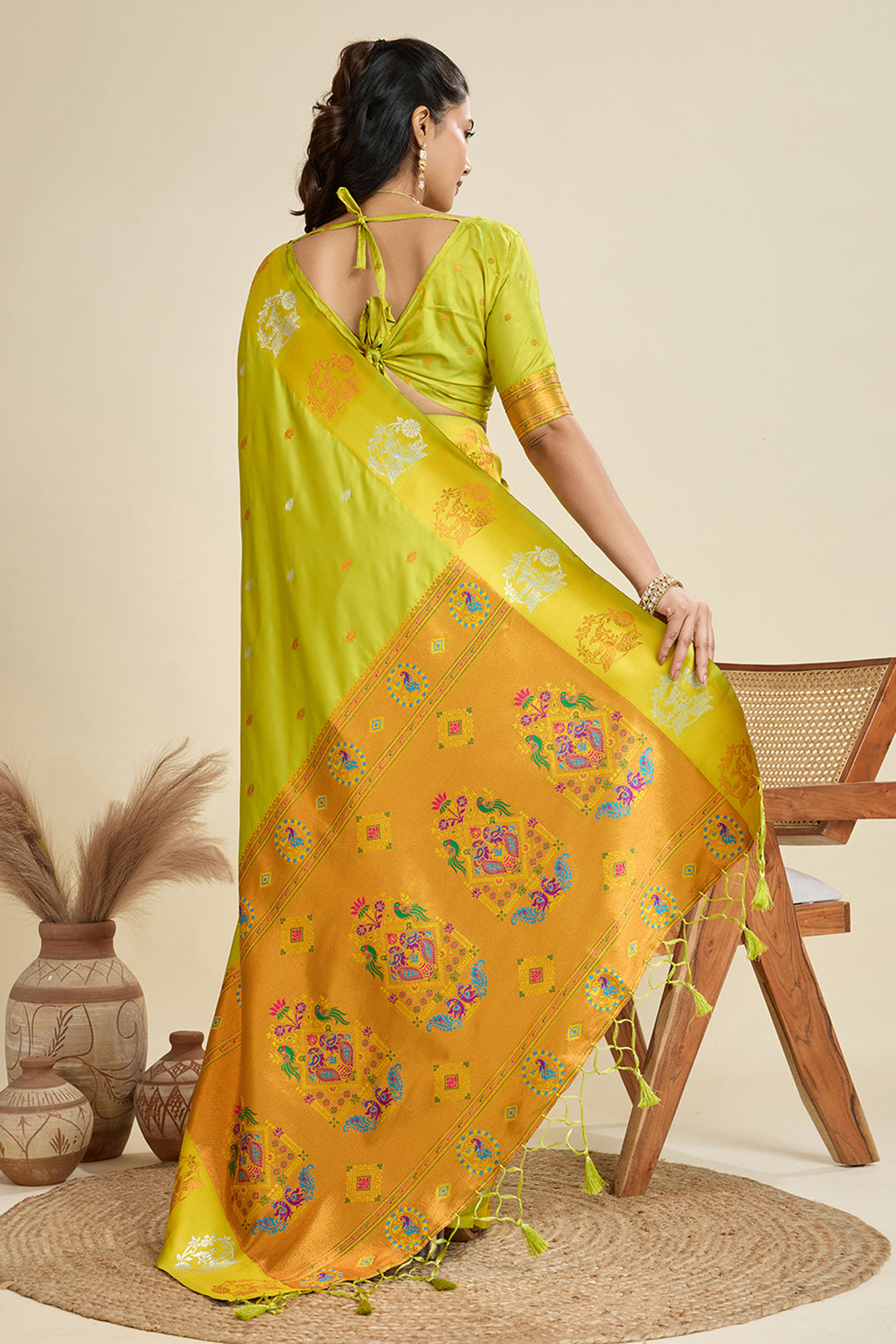 Banarasi Silk Fabric Mesmeric Sarees In Green Color | Buy Online India