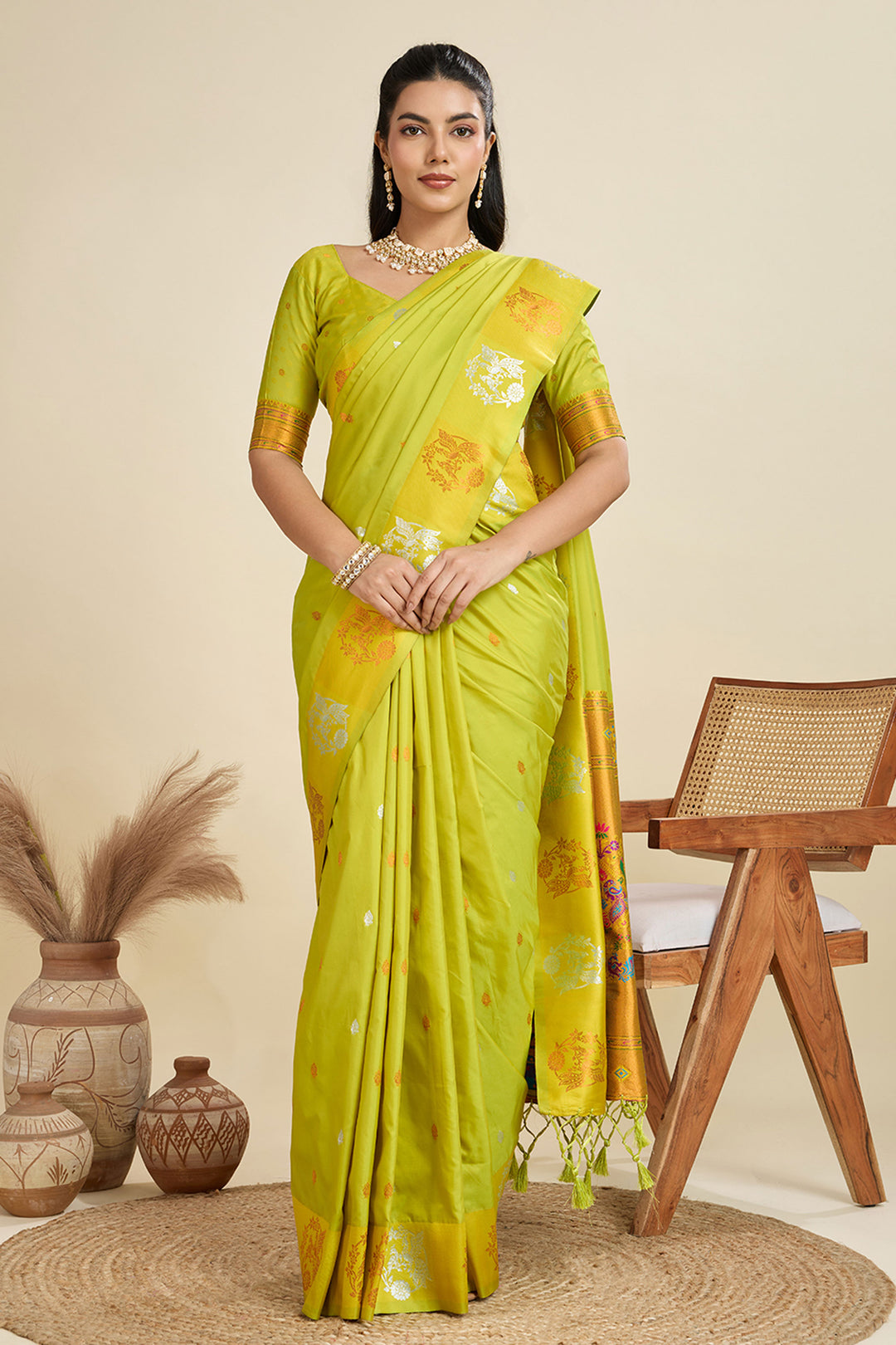 Banarasi Silk Fabric Mesmeric Sarees In Green Color | Buy Online India