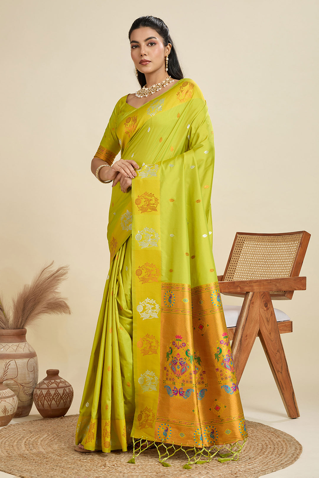 Banarasi Silk Fabric Mesmeric Sarees In Green Color | Buy Online India